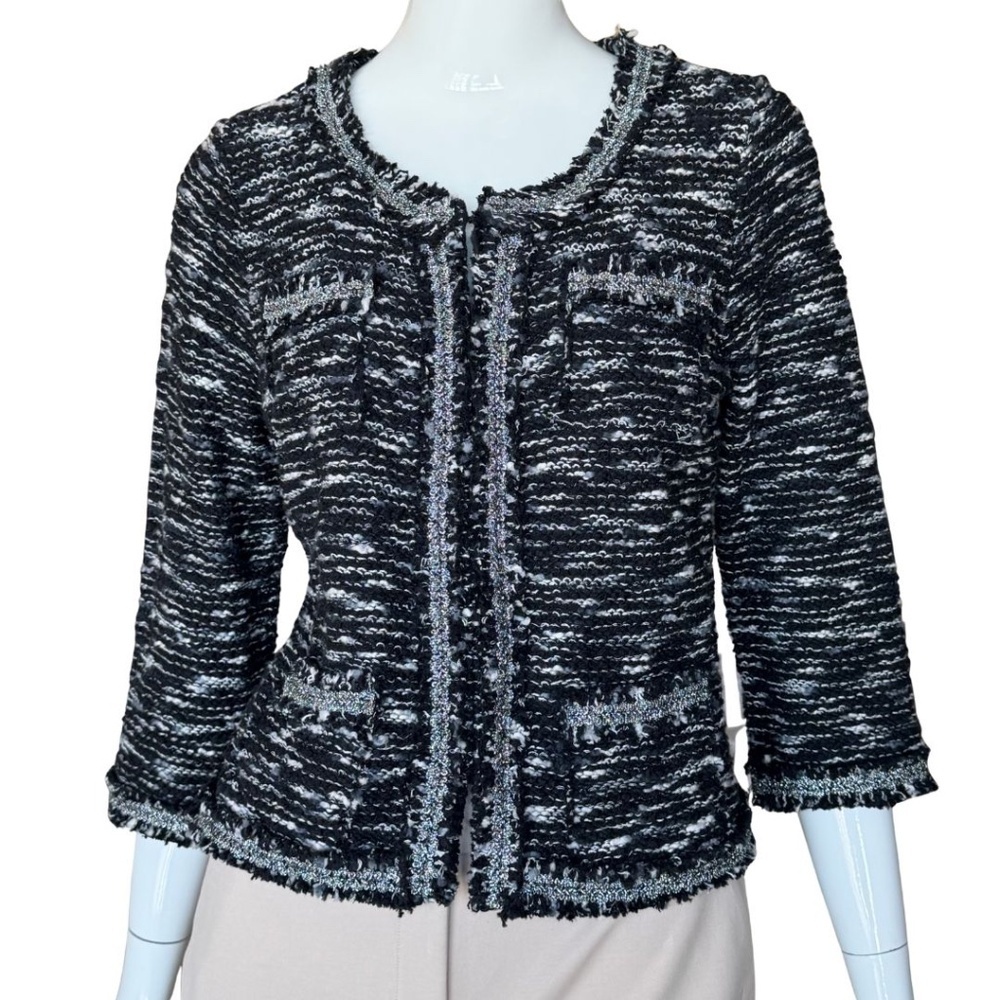 INC International Concepts Black And White Cropped Cardigan Size Large NWT